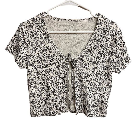 American Eagle AE Mini Floral Tie Front Tee Short Sleeve Top Medium Boho Trendy - Picture 5 of 13